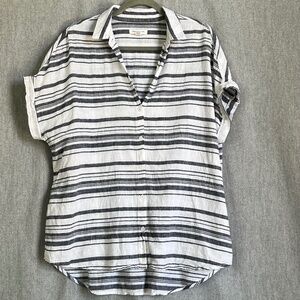 beachlunchlounge Women Linen/Cotton Blend Striped Button Down Top Stripes Sz L